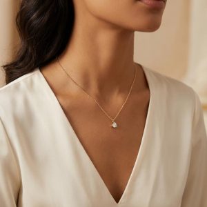 18K Gold Filled Round Solitaire Necklace | Clear Zirconia Radiant Pendant