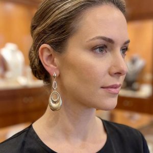 18K Gold Filled Stardust Oval Dangle Earrings | Sculptural Triple Drop Post