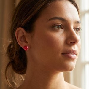 Ruby Red Crushed Ice Heart Studs | 18K Gold-Filled Heart Earrings