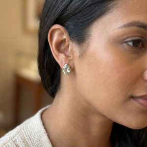 Aquamarine Teardrop Stud Earrings | 18k Gold-Filled Bezel Aquamarine Glass Studs