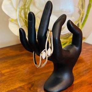 Marquise Opal Bypass Bangle, Pave Crystal Gold Bracelet