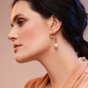 Gold S-Curve Pearl Drop Earrings