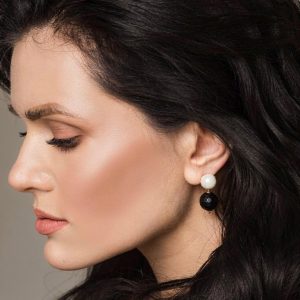 Synthetic Onyx Pearl Drop Earrings, Art Deco Geometric Black White Jewelry