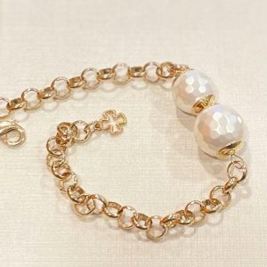 Dual Faceted Pearl Link Bracelet (Synthetic)